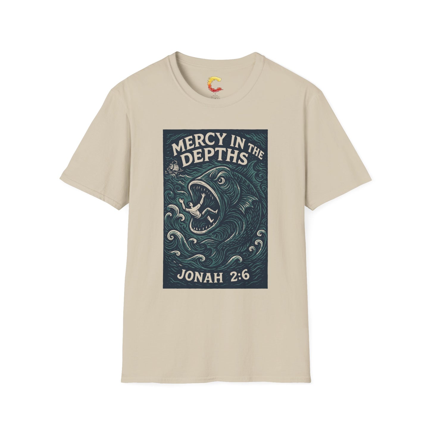 Mercy in the Depths – Jonah 2:6 Woodcut T-Shirt