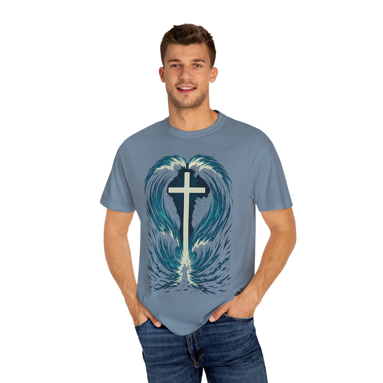 Cross in the Waves Christian Graphic T-Shirt — Faith-Inspired Spiritual Apparel Tee
