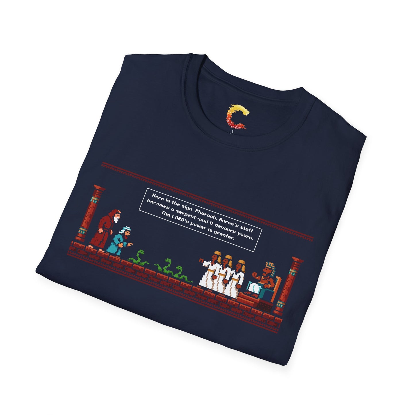 Serpent Showdown – Exodus 7:10-12 Retro Gaming Graphic Tee