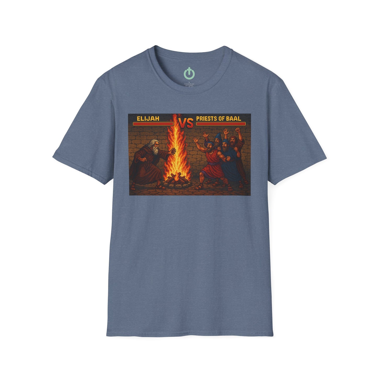 Elijah vs. Baal Fighters Retro Showdown Tee – 8-Bit Christian Graphic T-Shirt