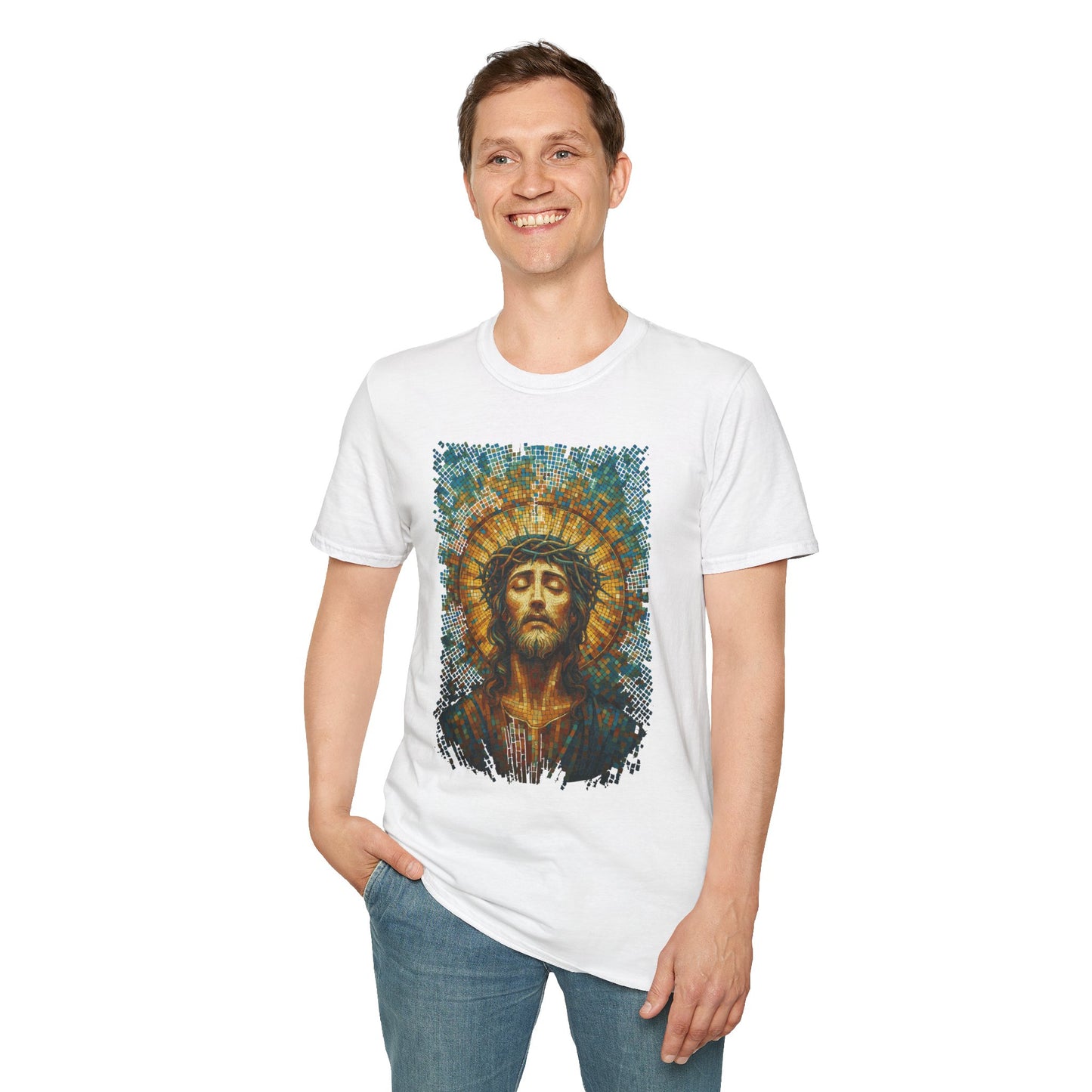 Jesus Mosaic Christian Art T-Shirt – Inspired by Ancient Tile Designs