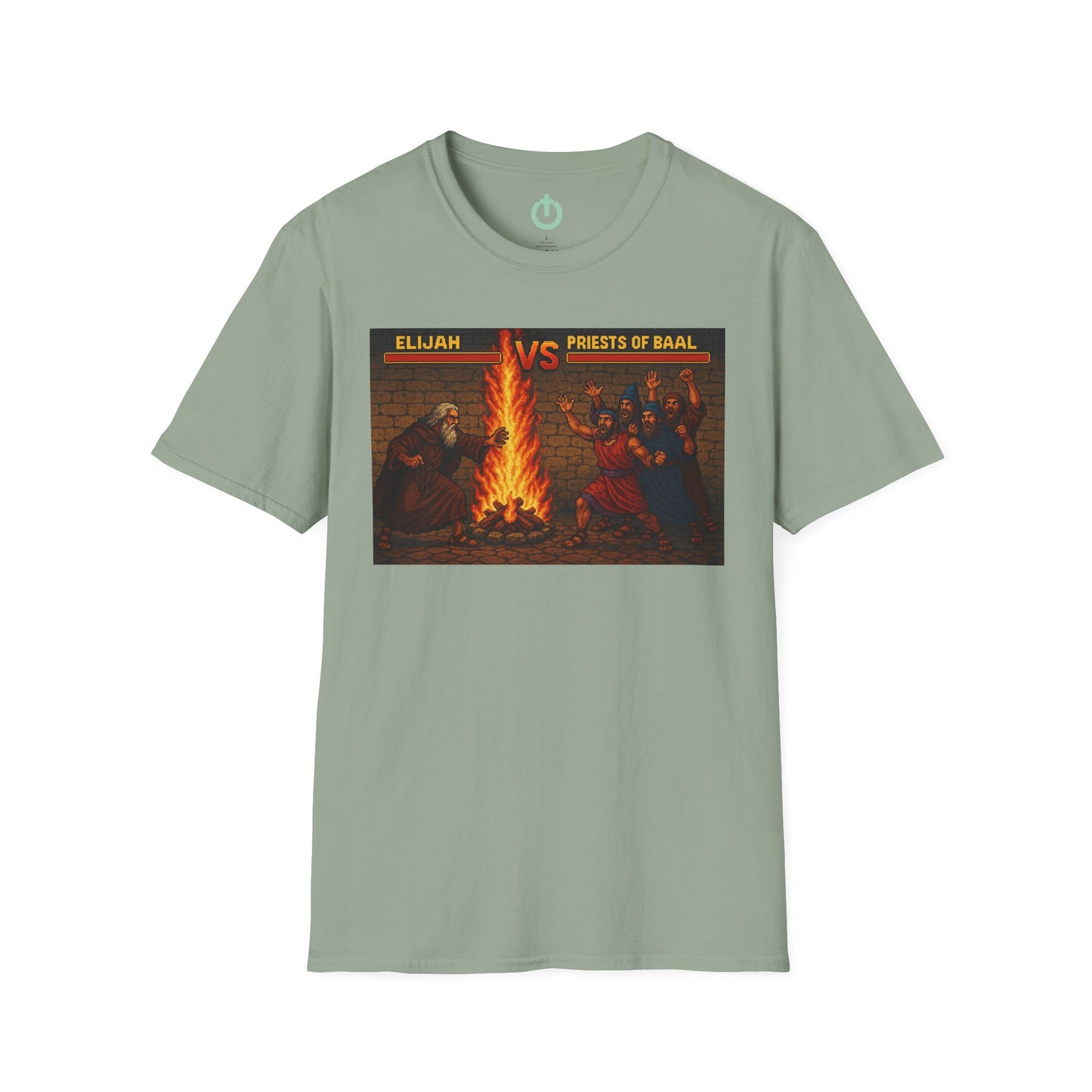 Elijah vs. Baal Fighters Retro Showdown Tee – 8-Bit Christian Graphic T-Shirt