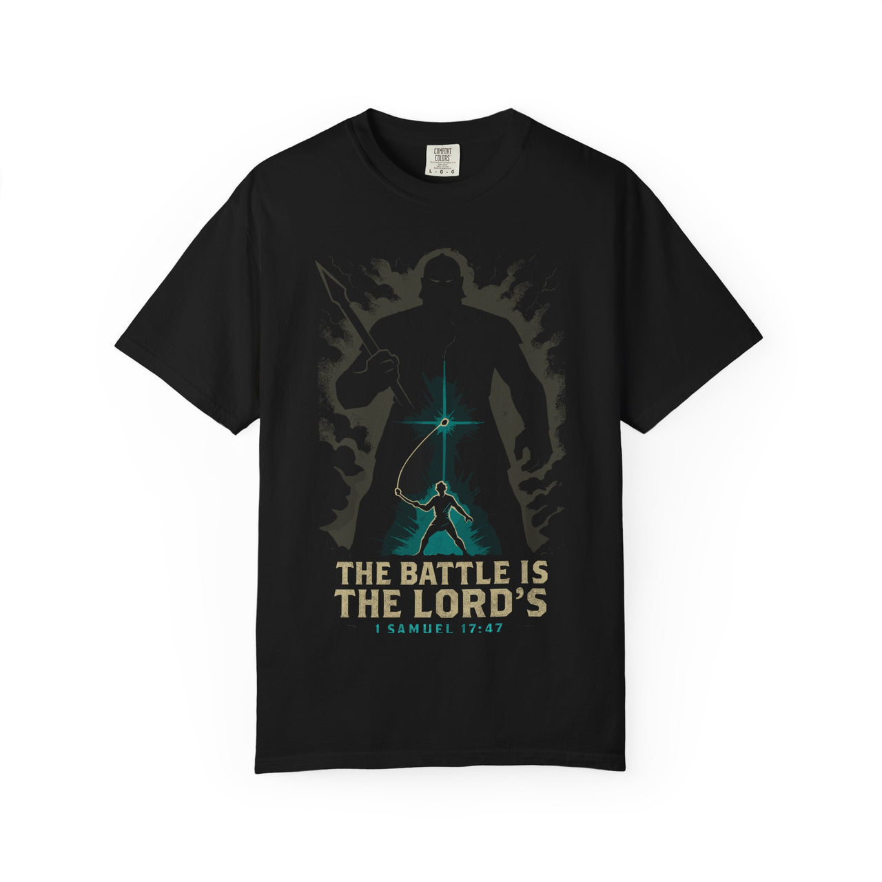 Battle is the Lord’s David and Goliath Christian Tee