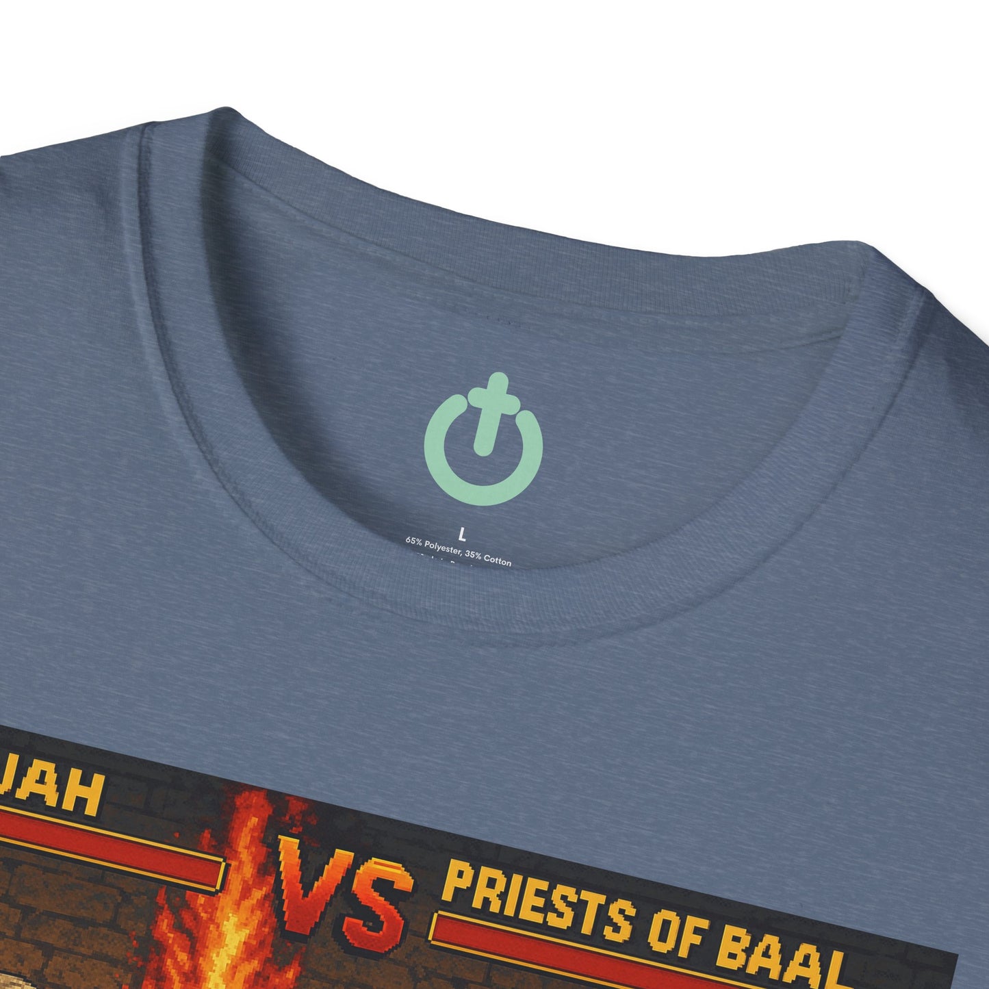 Elijah vs. Baal Fighters Retro Showdown Tee – 8-Bit Christian Graphic T-Shirt