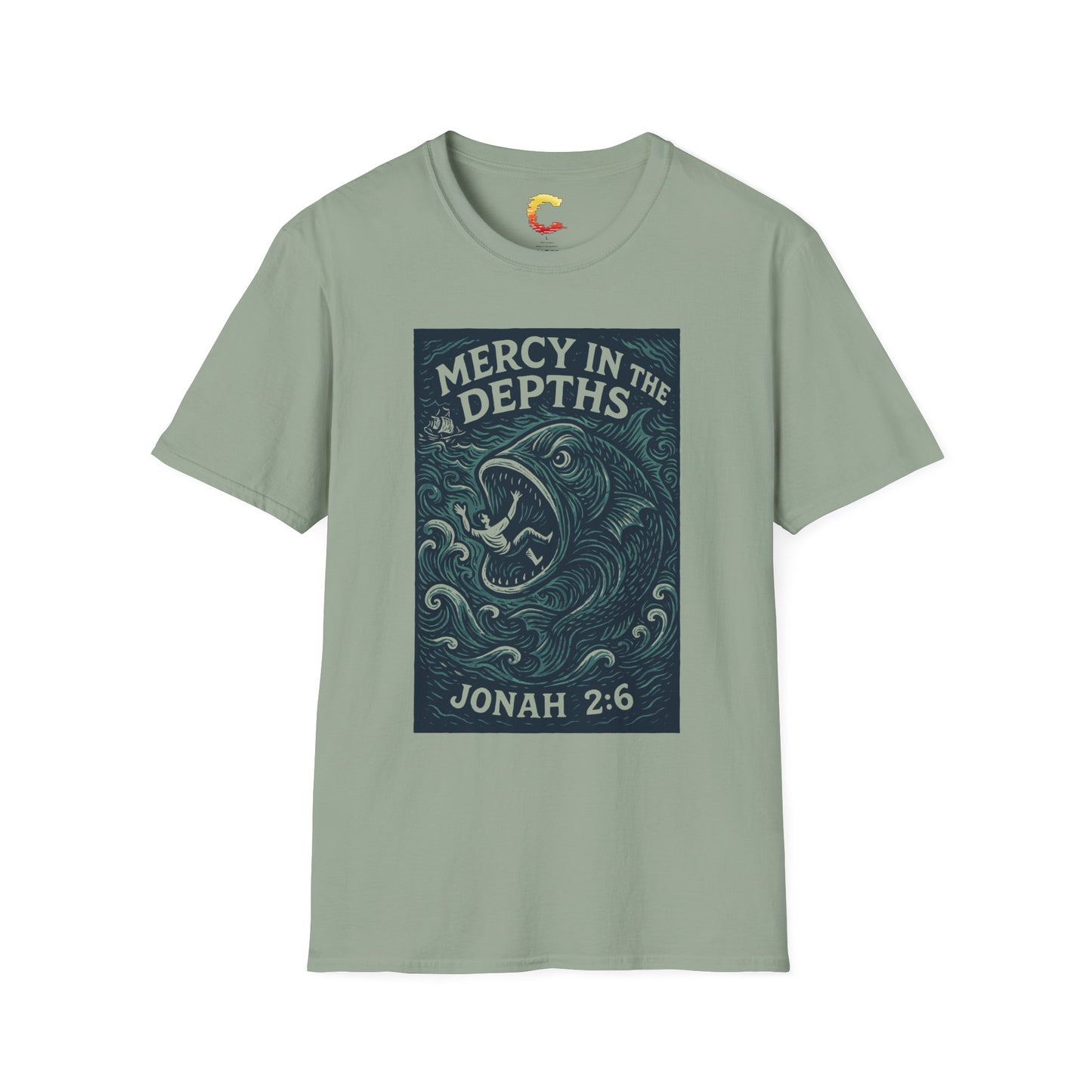 Mercy in the Depths – Jonah 2:6 Woodcut T-Shirt