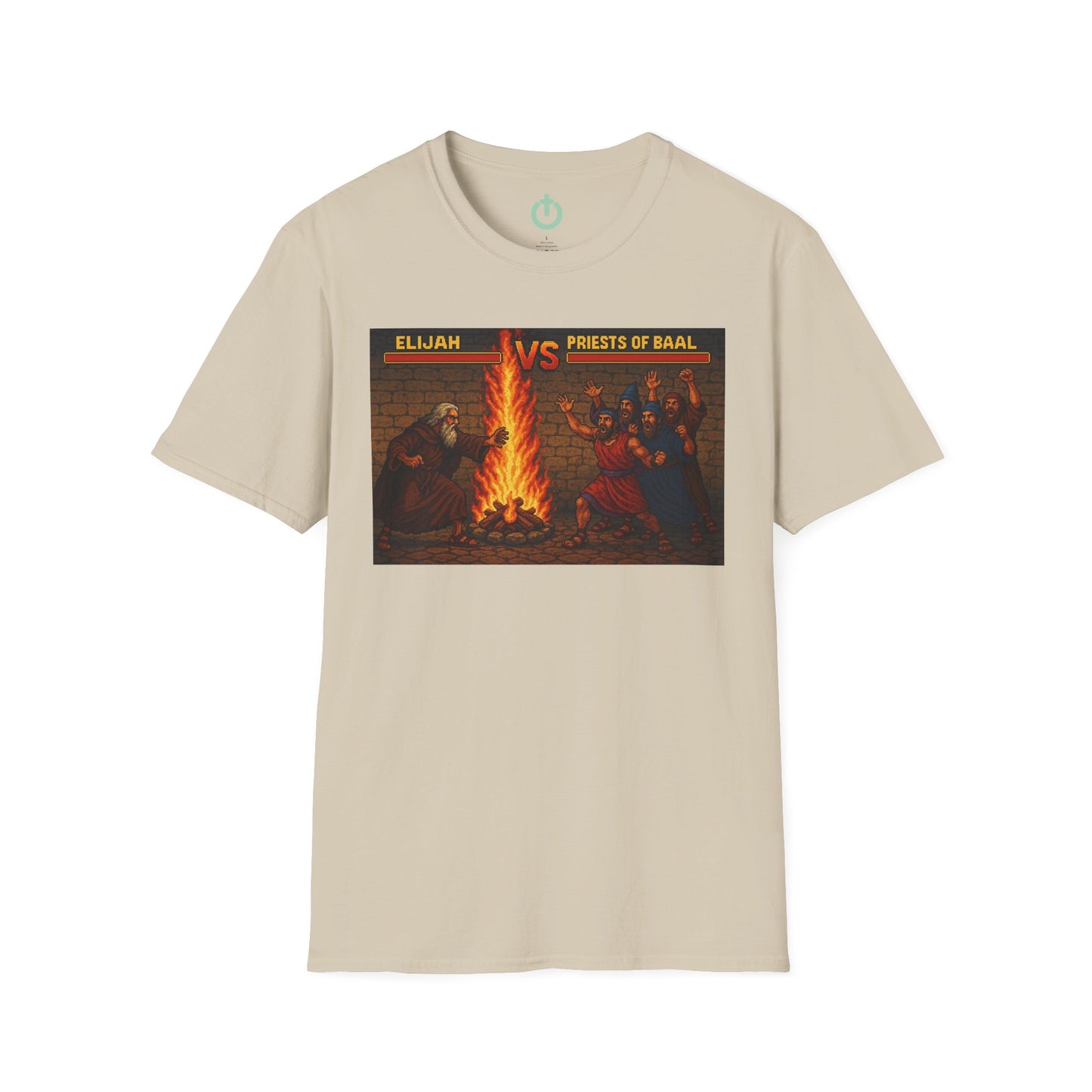 Elijah vs. Baal Fighters Retro Showdown Tee – 8-Bit Christian Graphic T-Shirt