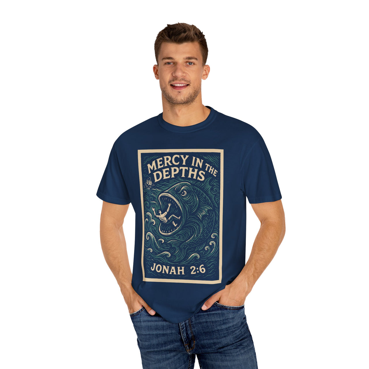Mercy in the Depths Jonah 2:6 Christian Graphic Tee