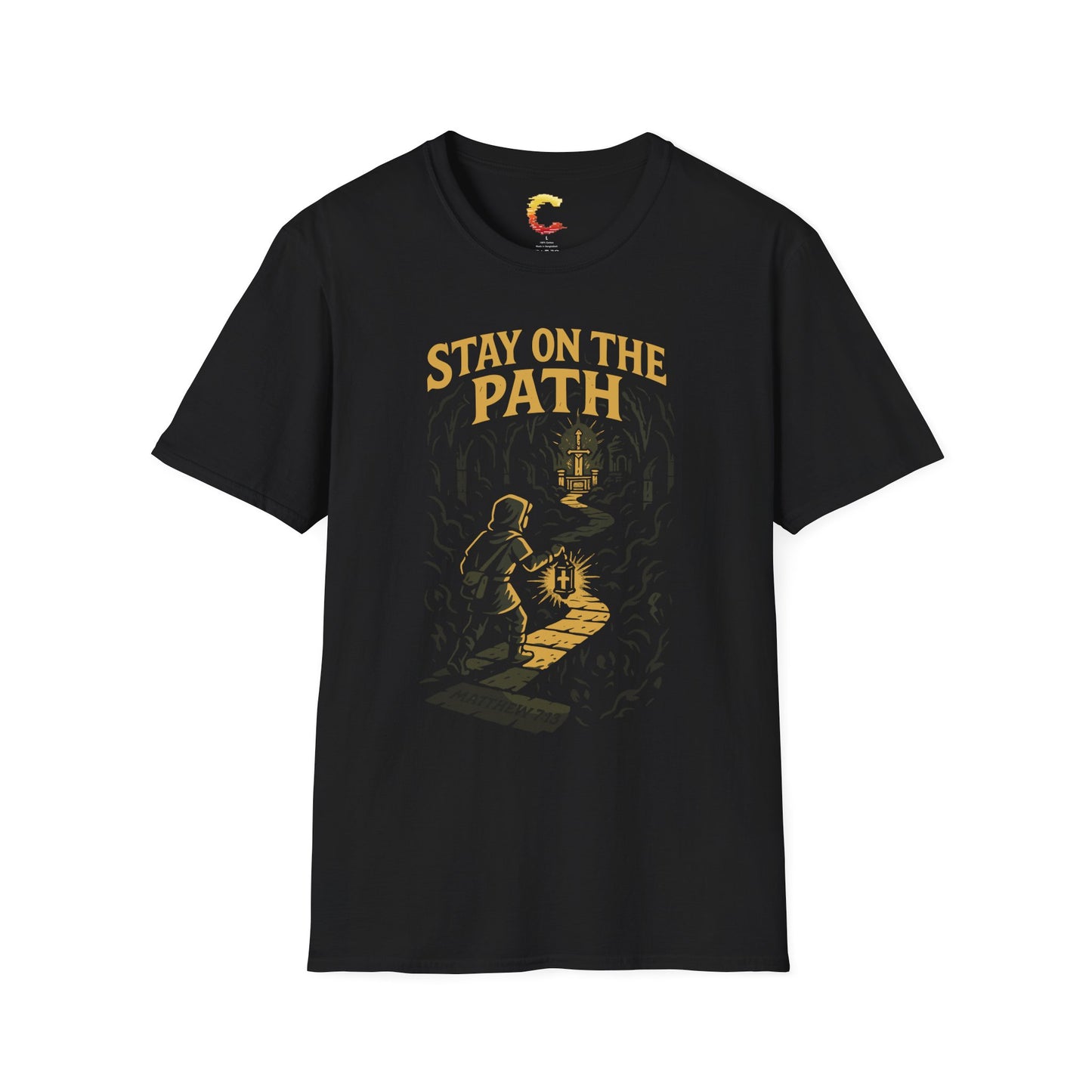 Stay on the Path – Matthew 7:13 Dungeon Crawler Tee