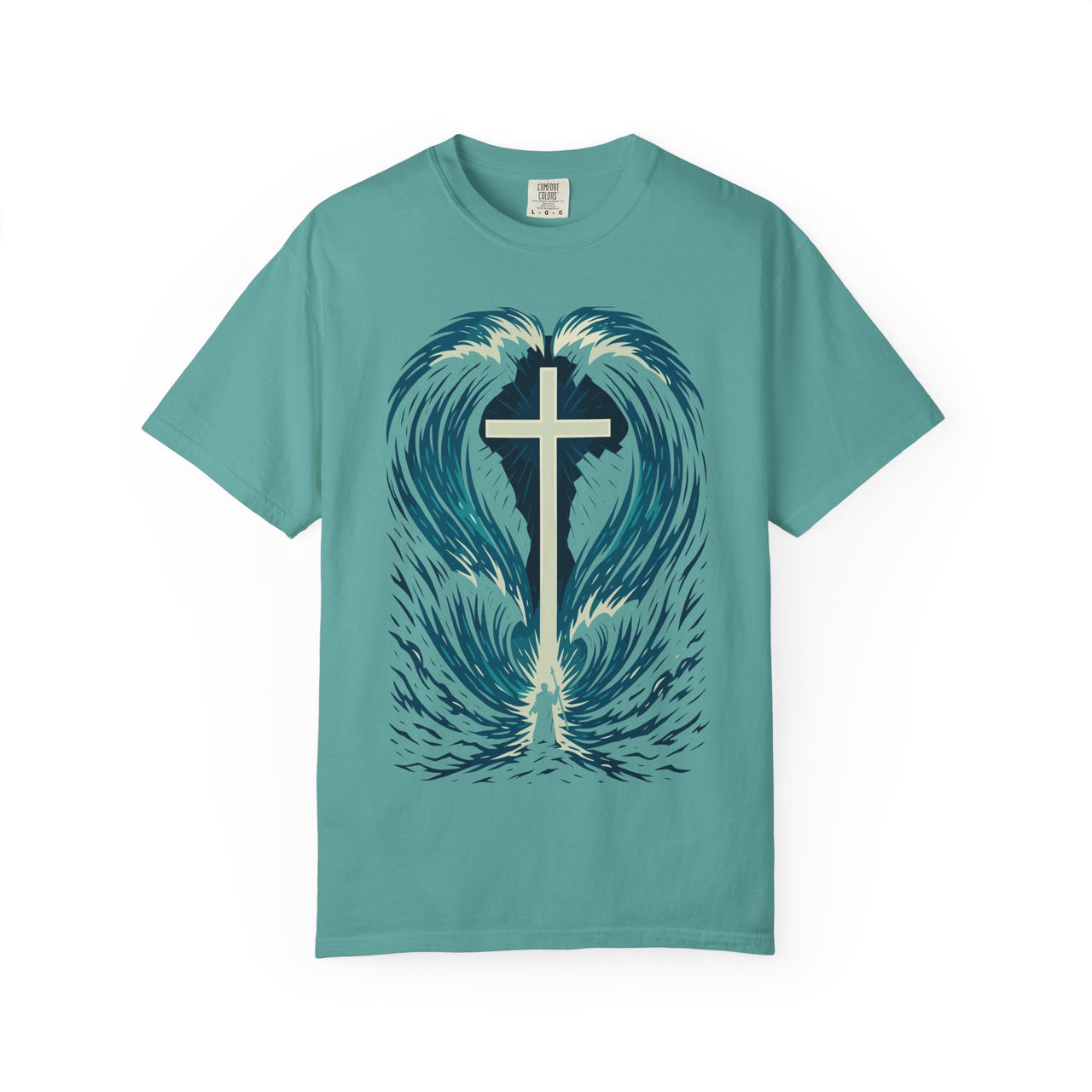 Cross in the Waves Christian Graphic T-Shirt — Faith-Inspired Spiritual Apparel Tee