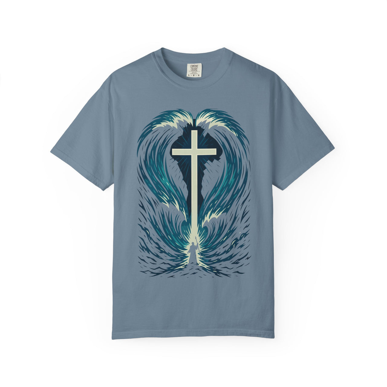 Cross in the Waves Christian Graphic T-Shirt — Faith-Inspired Spiritual Apparel Tee