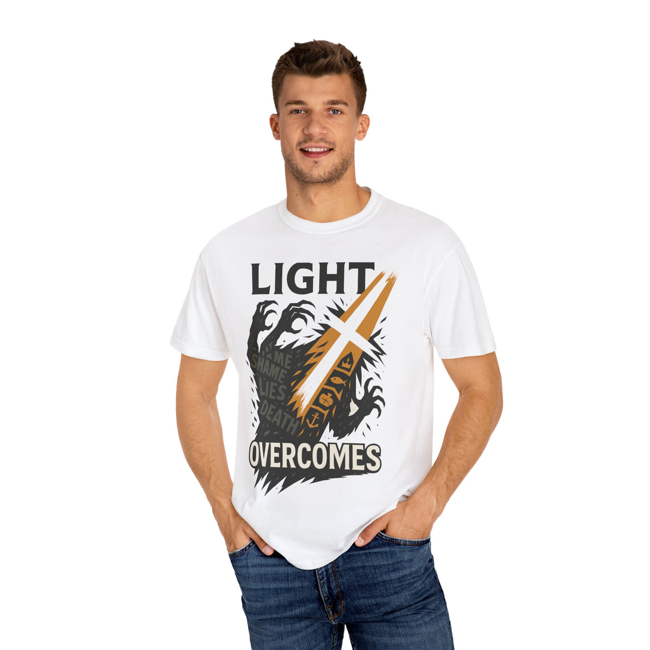 Light Overcomes Christian Faith Graphic T-Shirt