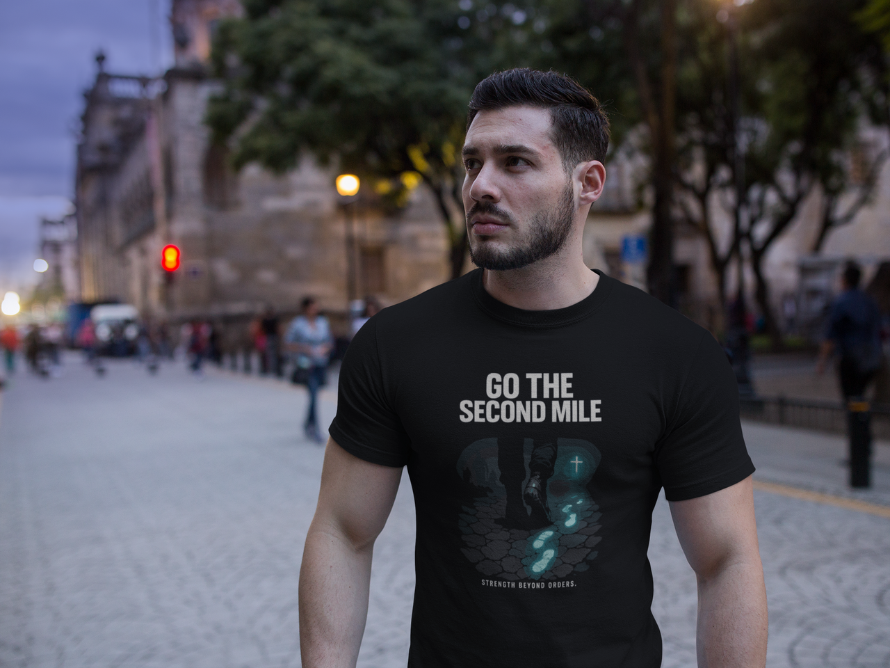 Go the Second Mile Matthew 5:42 Christian Command Tee