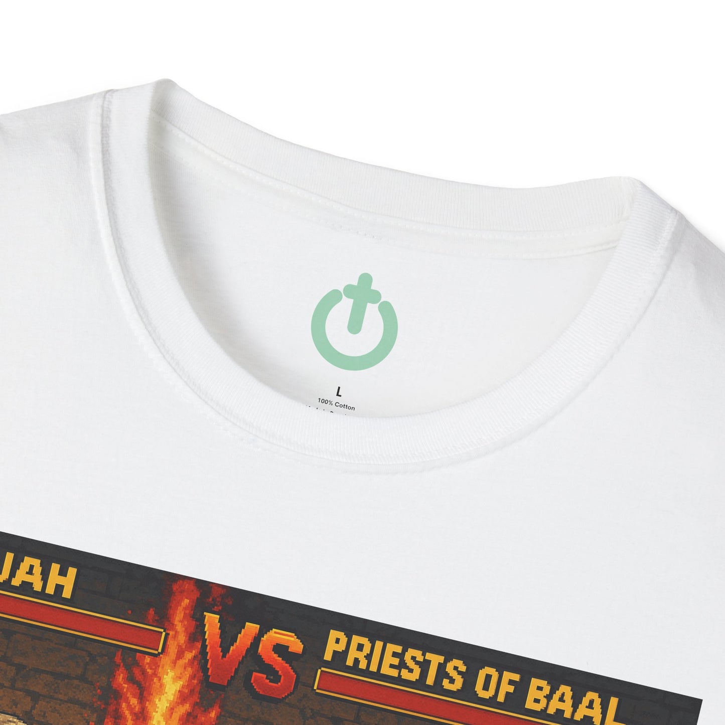 Elijah vs. Baal Fighters Retro Showdown Tee – 8-Bit Christian Graphic T-Shirt