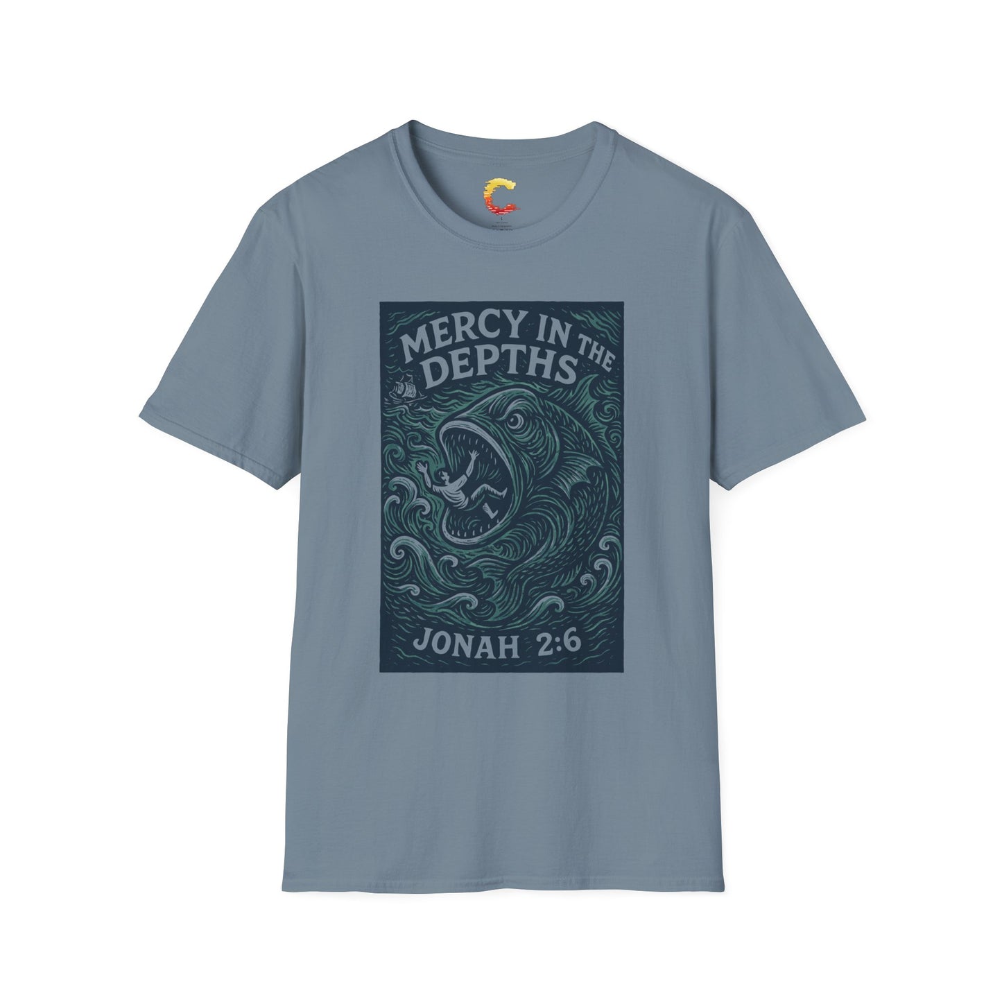 Mercy in the Depths – Jonah 2:6 Woodcut T-Shirt