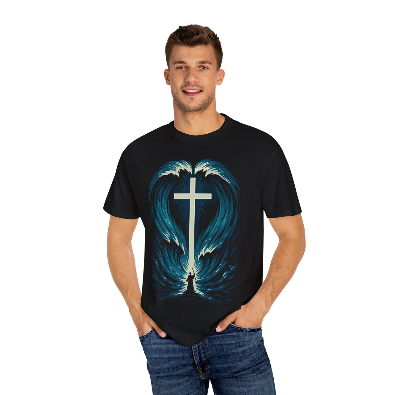 Cross in the Waves Christian Graphic T-Shirt — Faith-Inspired Spiritual Apparel Tee