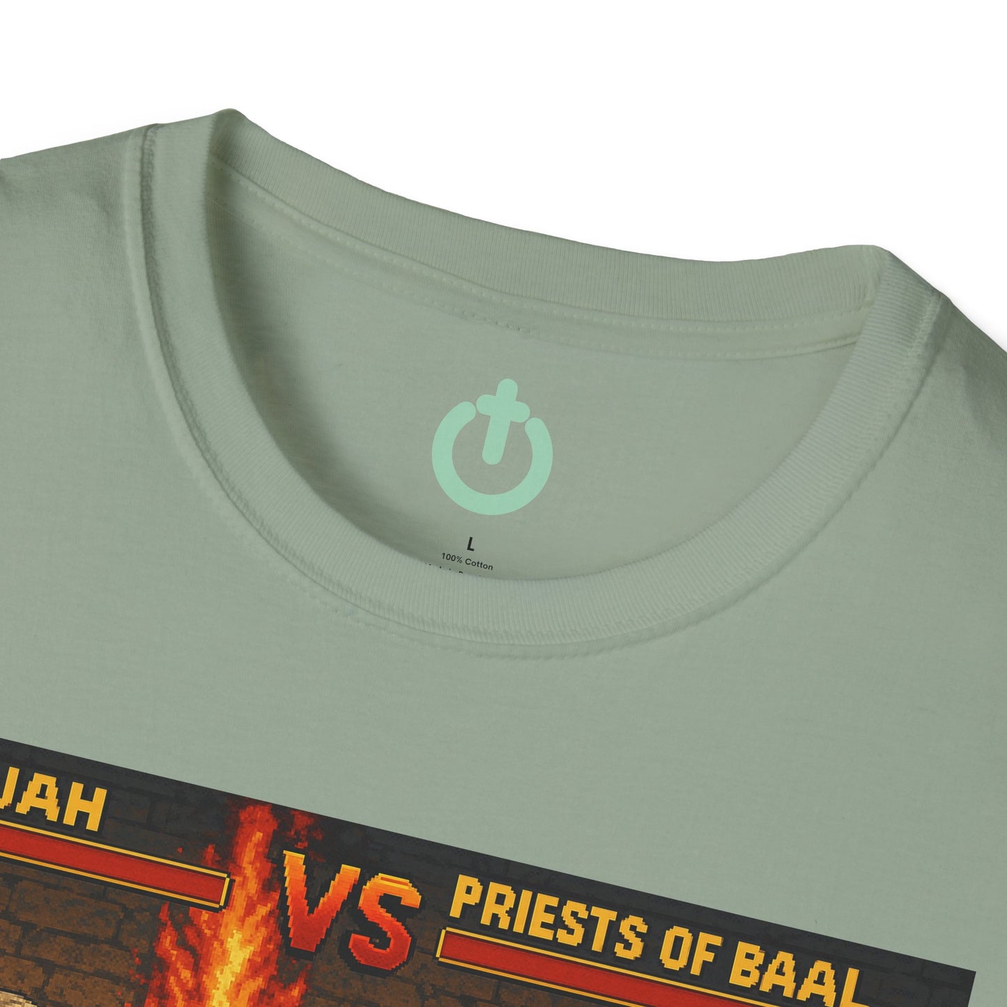 Elijah vs. Baal Fighters Retro Showdown Tee – 8-Bit Christian Graphic T-Shirt