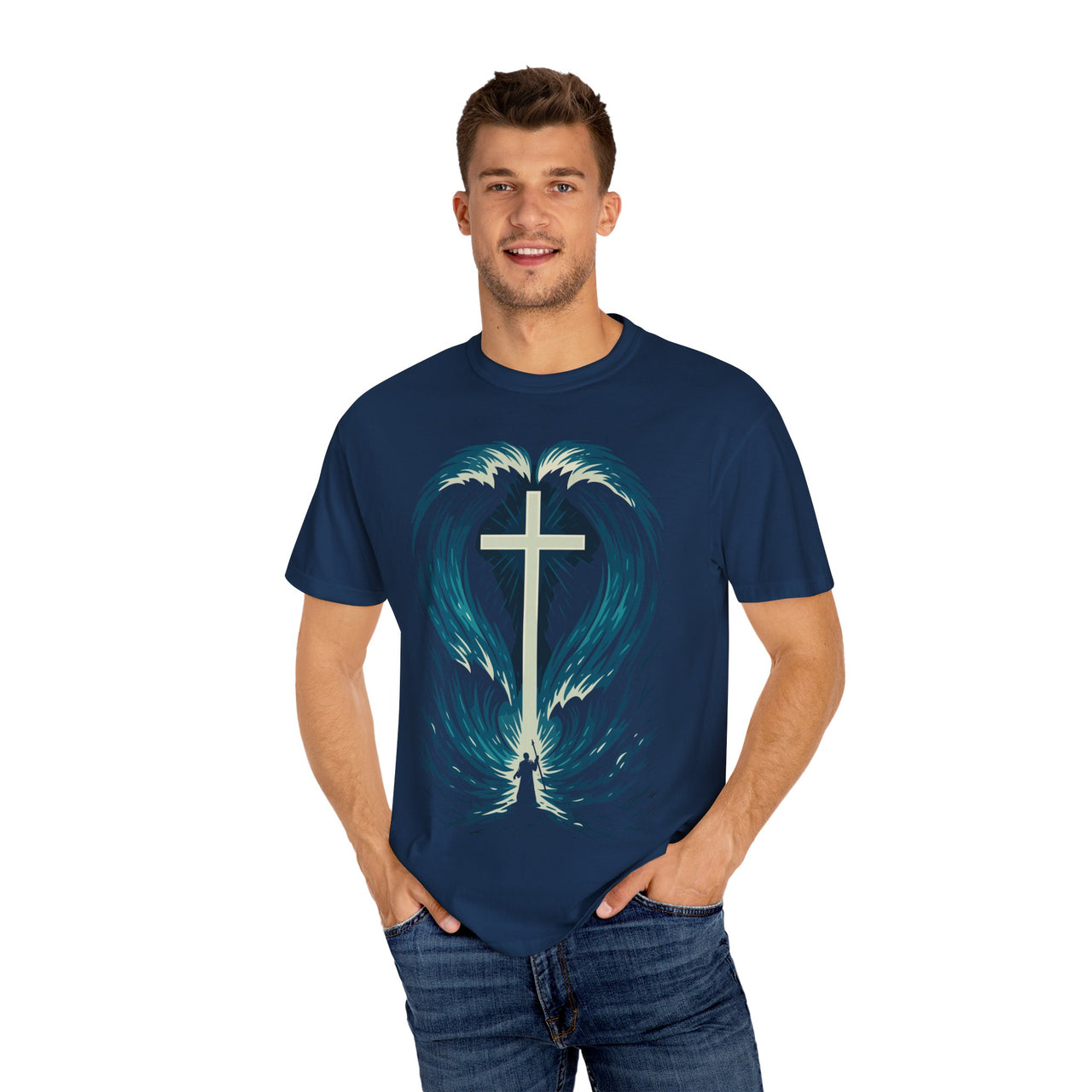 Cross in the Waves Christian Graphic T-Shirt — Faith-Inspired Spiritual Apparel Tee