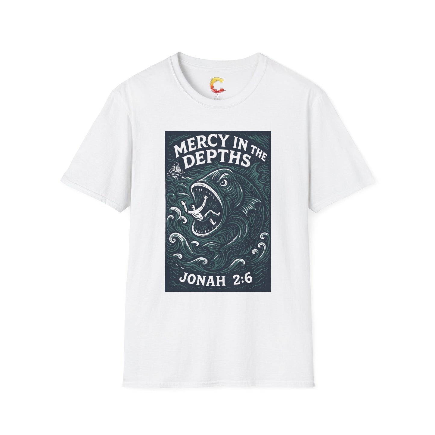 Mercy in the Depths – Jonah 2:6 Woodcut T-Shirt