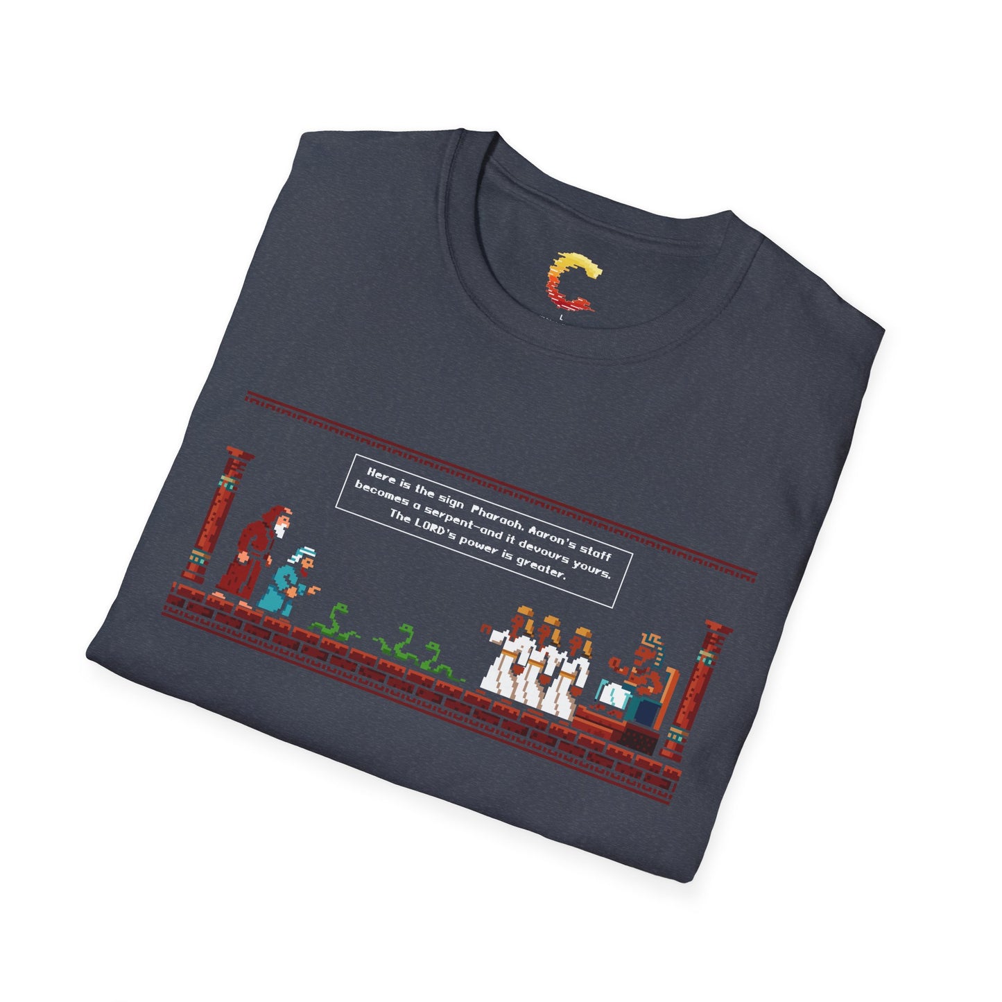 Serpent Showdown – Exodus 7:10-12 Retro Gaming Graphic Tee