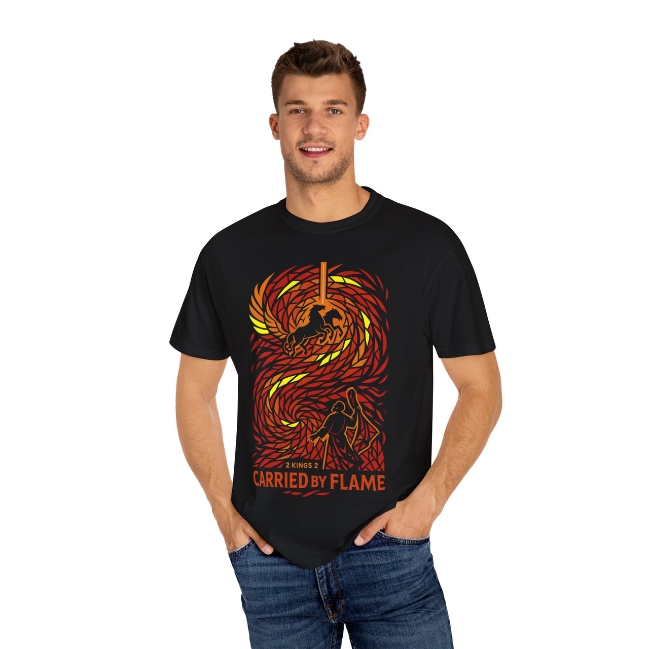 Carried by Flame Elijah’s Fiery Chariot Christian Tee