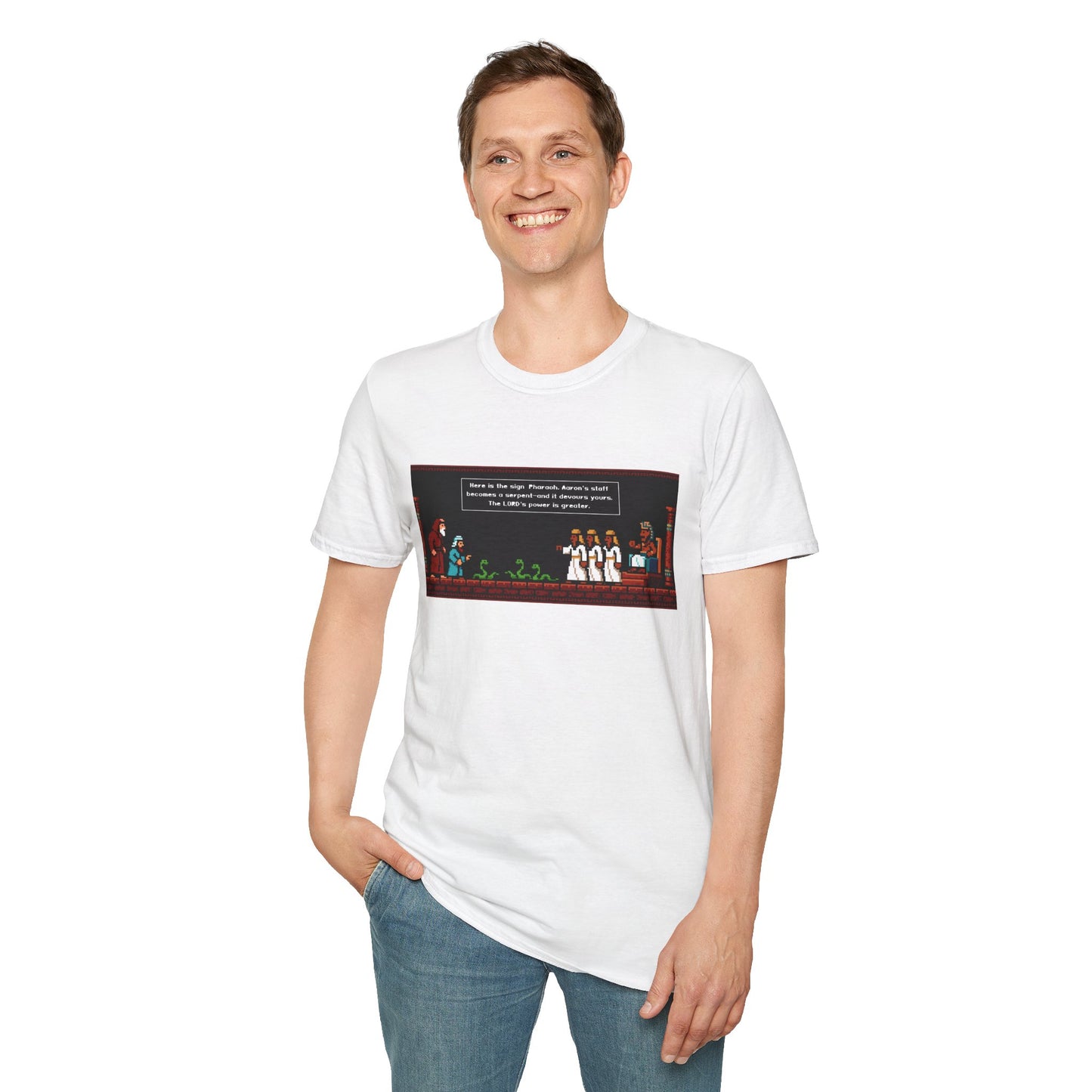 Serpent Showdown – Exodus 7:10–12 Retro Gaming Graphic Tee