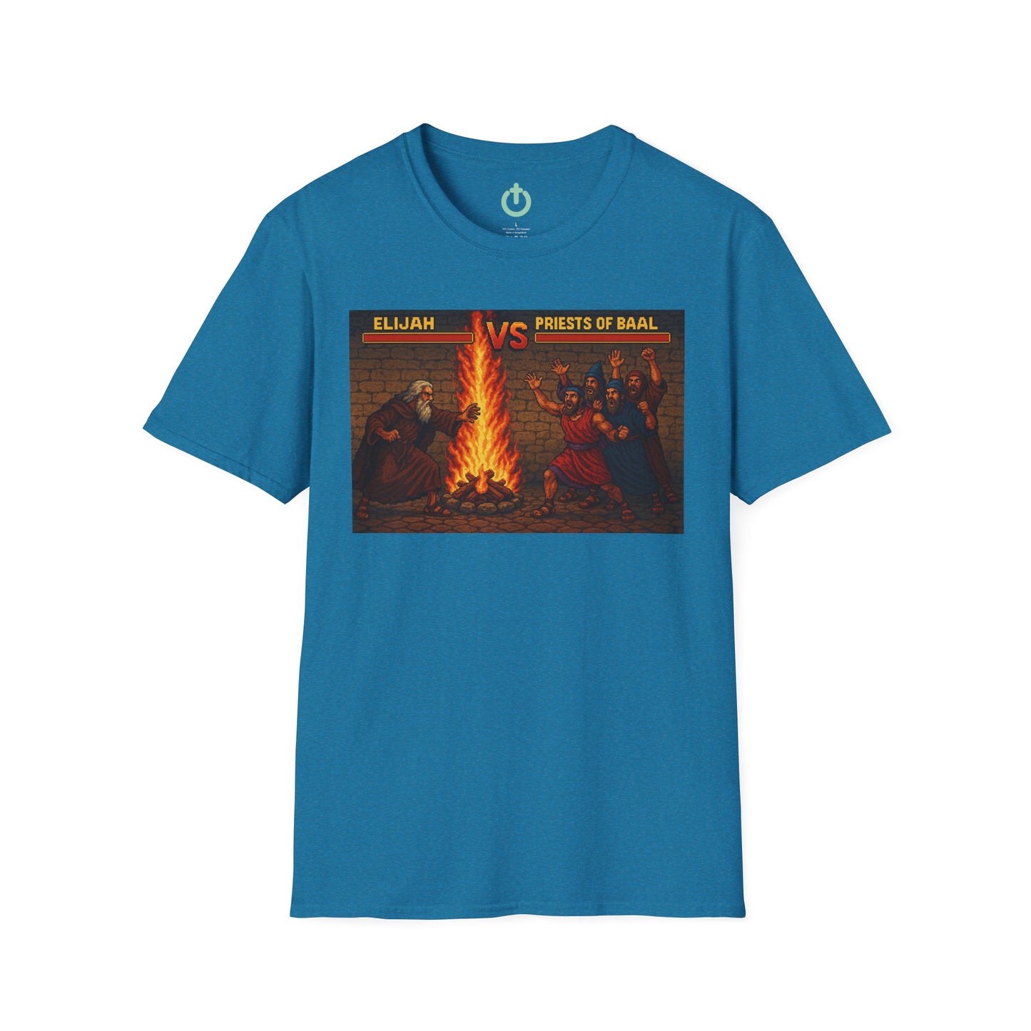Elijah vs. Baal Fighters Retro Showdown Tee – 8-Bit Christian Graphic T-Shirt
