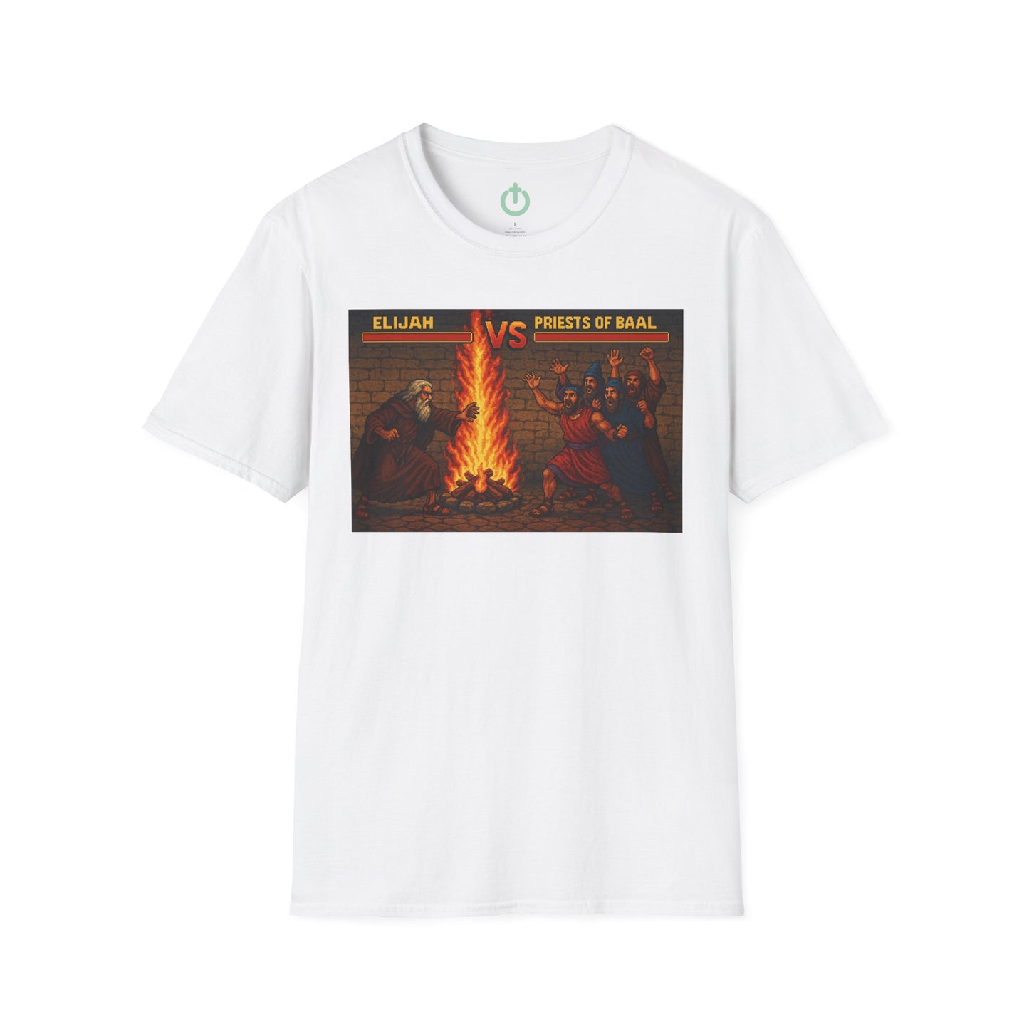 Elijah vs. Baal Fighters Retro Showdown Tee – 8-Bit Christian Graphic T-Shirt