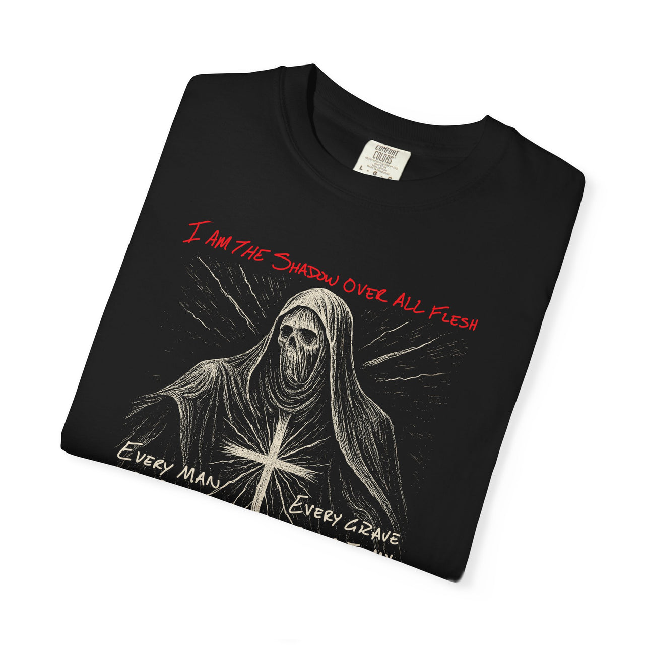 Shadow Over All Veiled Reaper Christian Graphic Tee - Faith-Based Skull Design