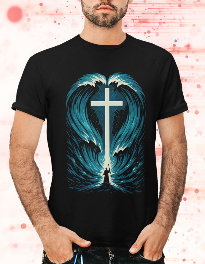 Cross in the Waves Christian Graphic T-Shirt — Faith-Inspired Spiritual Apparel Tee