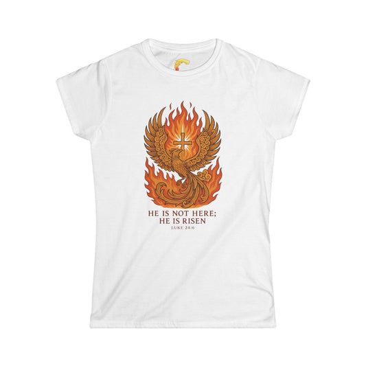 Phoenix Risen Women's Softstyle Tee, Inspirational T-Shirt, Gift for Her, Easter Apparel, Spiritual Fashion, Confidence Wear