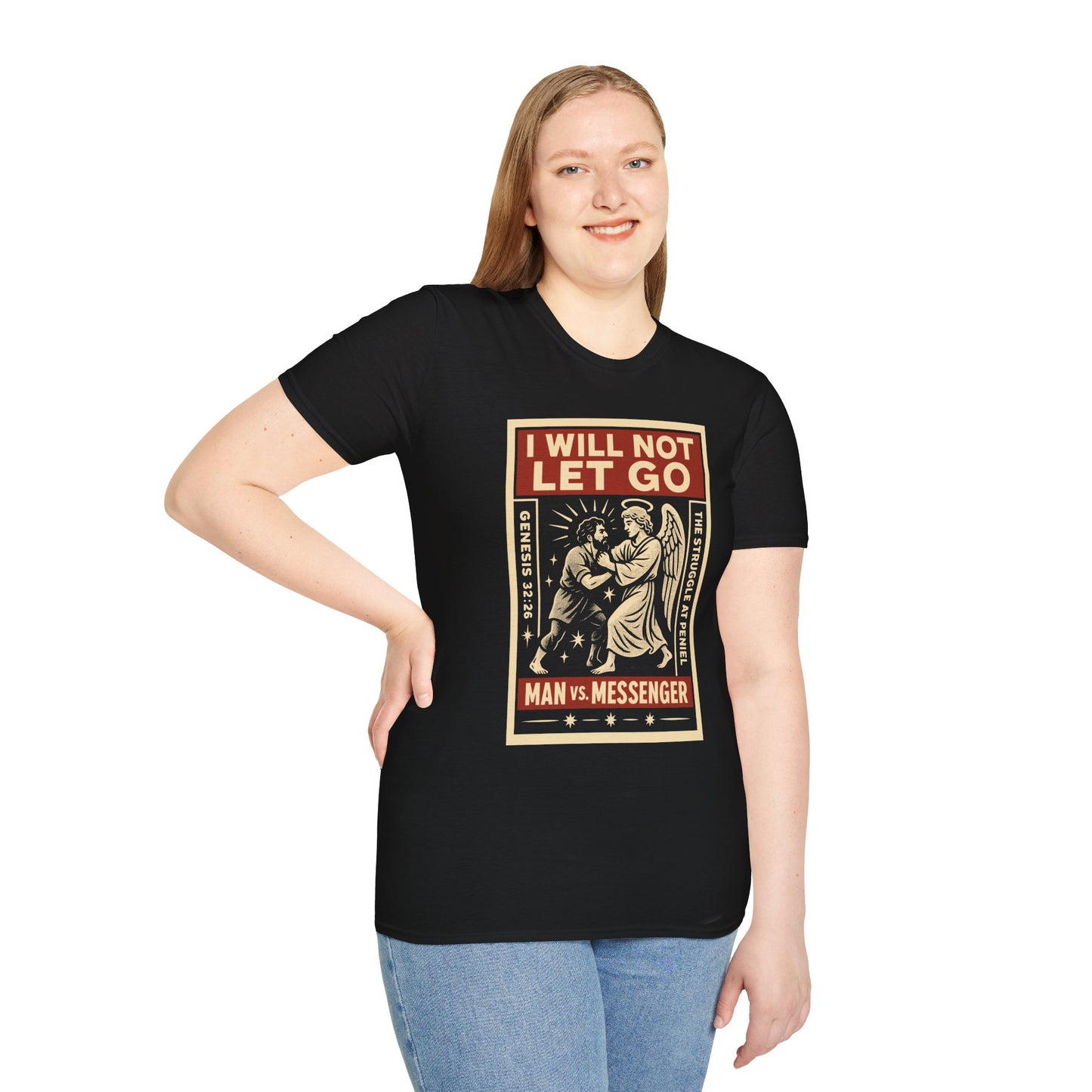 "I Will Not Let Go" Vintage Fight Poster T-Shirt – Jacob vs. The Angel (Genesis 32:26)