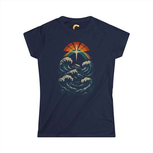 Women's Ocean Sunrise Tee, Relaxed Fit T-Shirt, Wave Graphic Shirt, Nature Lover Gift, Casual Beachwear, Eco-Friendly Fashion