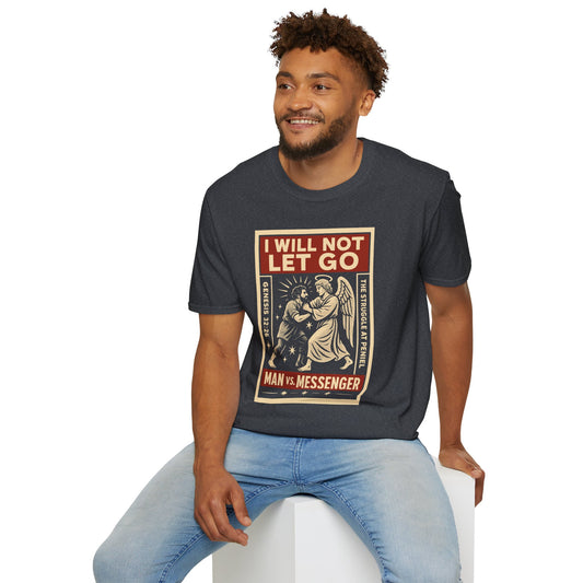"I Will Not Let Go" Vintage Fight Poster T-Shirt – Jacob vs. The Angel (Genesis 32:26)