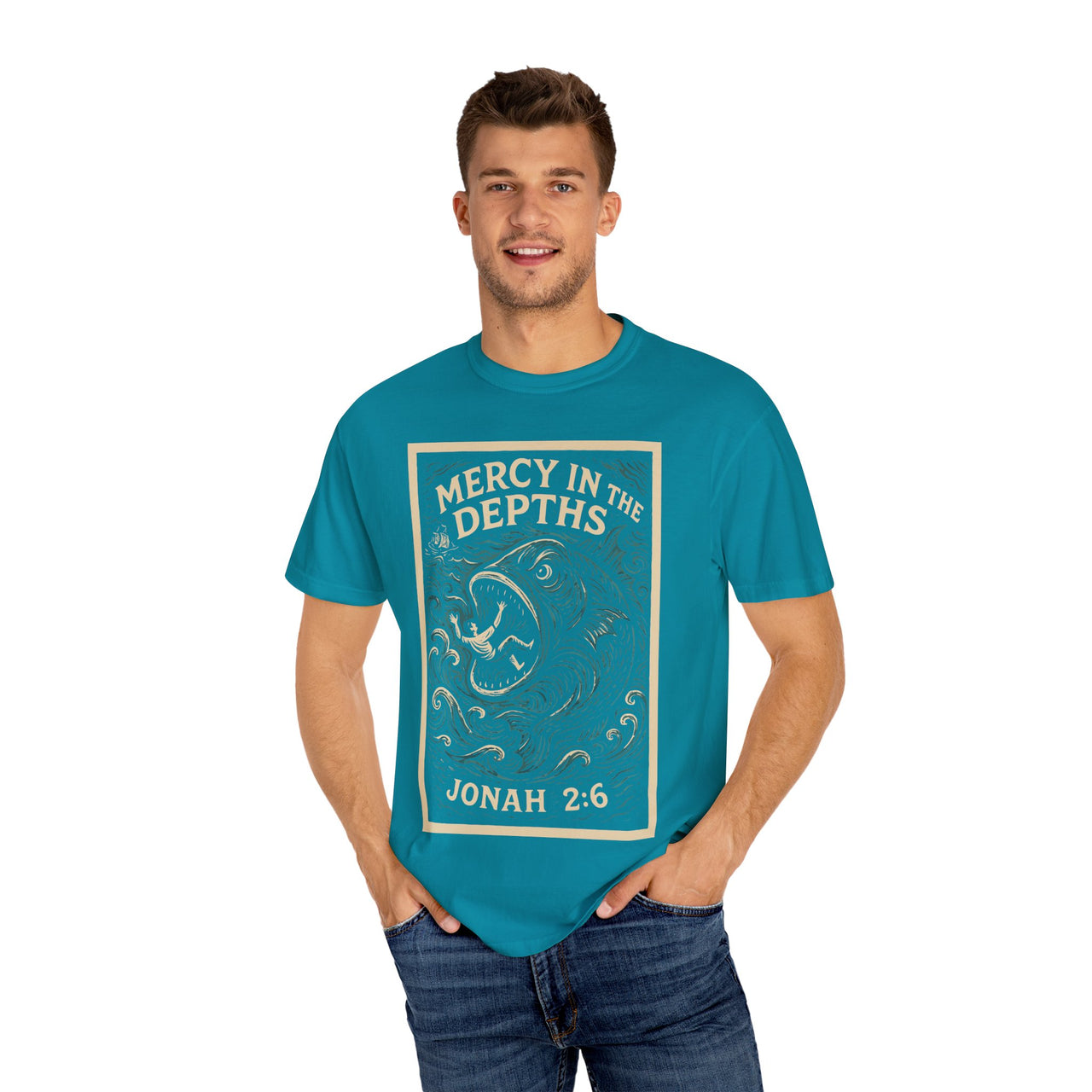 Mercy in the Depths Jonah 2:6 Christian Graphic Tee