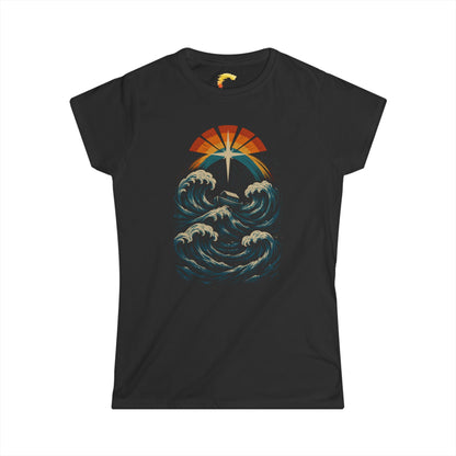 Women's Ocean Sunrise Tee, Relaxed Fit T-Shirt, Wave Graphic Shirt, Nature Lover Gift, Casual Beachwear, Eco-Friendly Fashion