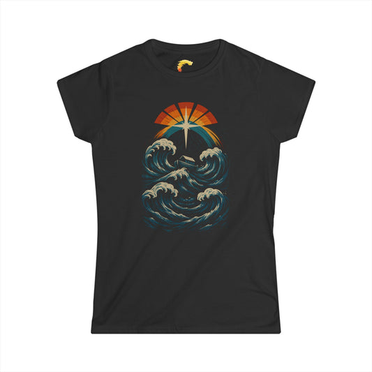 Women's Ocean Sunrise Tee, Relaxed Fit T-Shirt, Wave Graphic Shirt, Nature Lover Gift, Casual Beachwear, Eco-Friendly Fashion