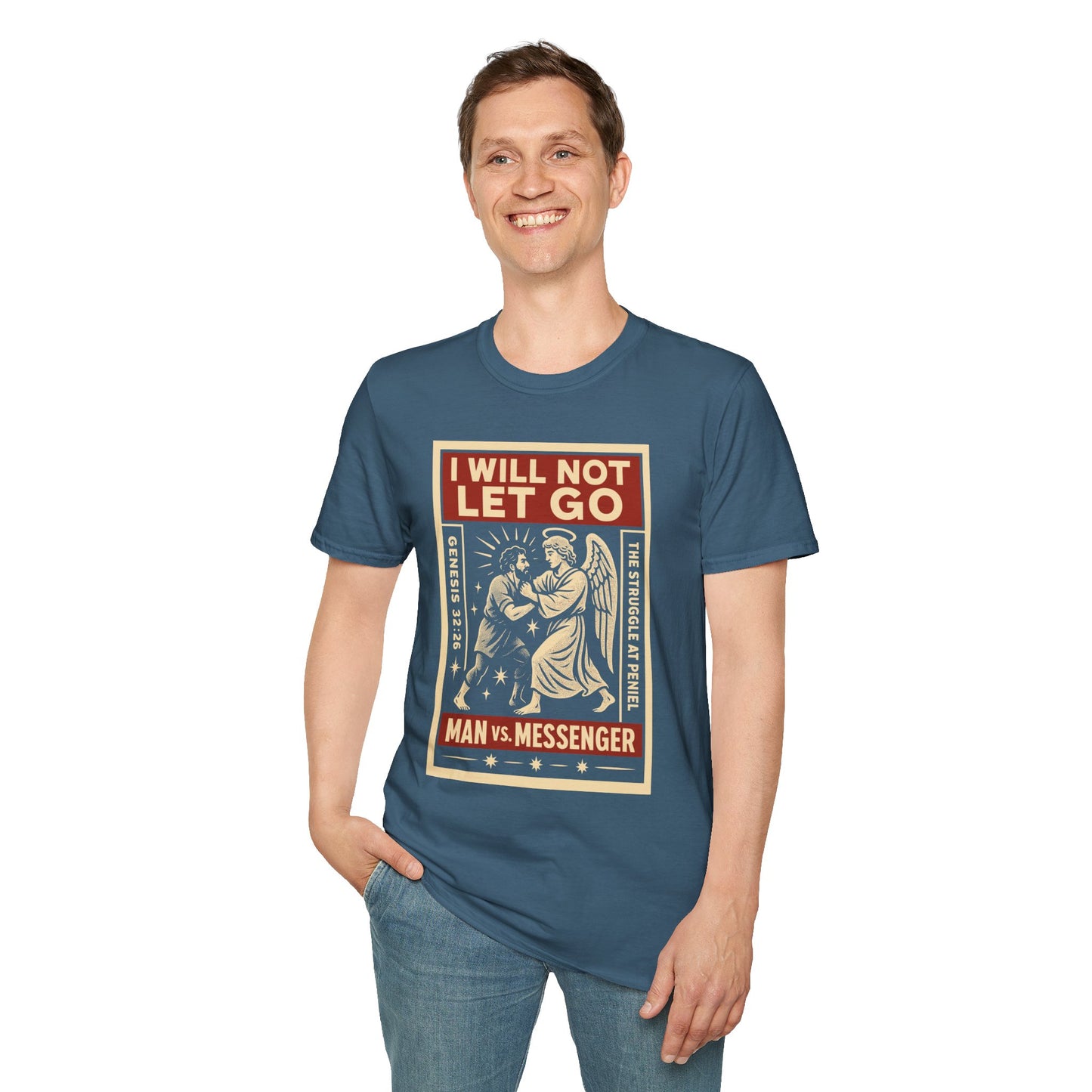 "I Will Not Let Go" Vintage Fight Poster T-Shirt – Jacob vs. The Angel (Genesis 32:26)