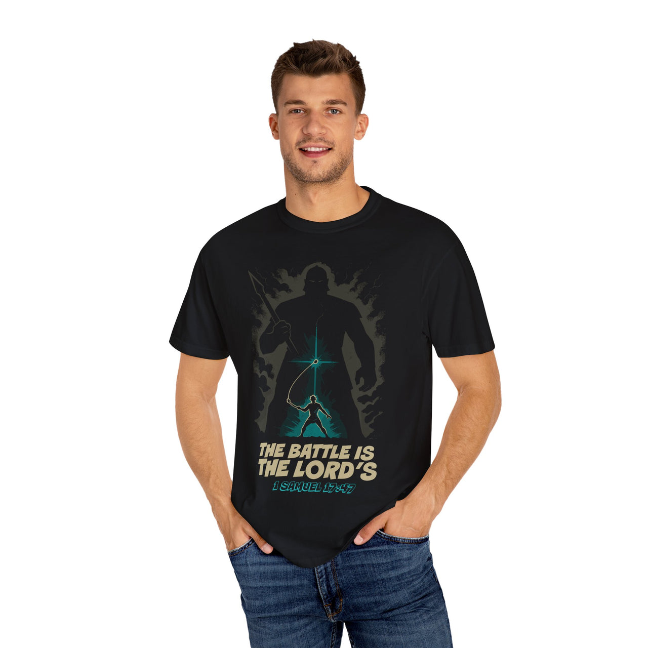 Battle is the Lord’s David and Goliath Christian Tee
