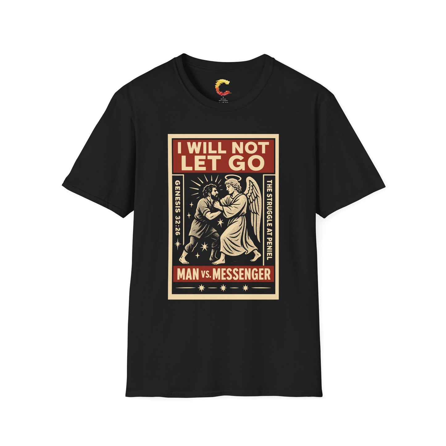"I Will Not Let Go" Vintage Fight Poster T-Shirt – Jacob vs. The Angel (Genesis 32:26)