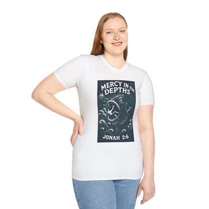 Mercy in the Depths – Jonah 2:6 Woodcut T-Shirt