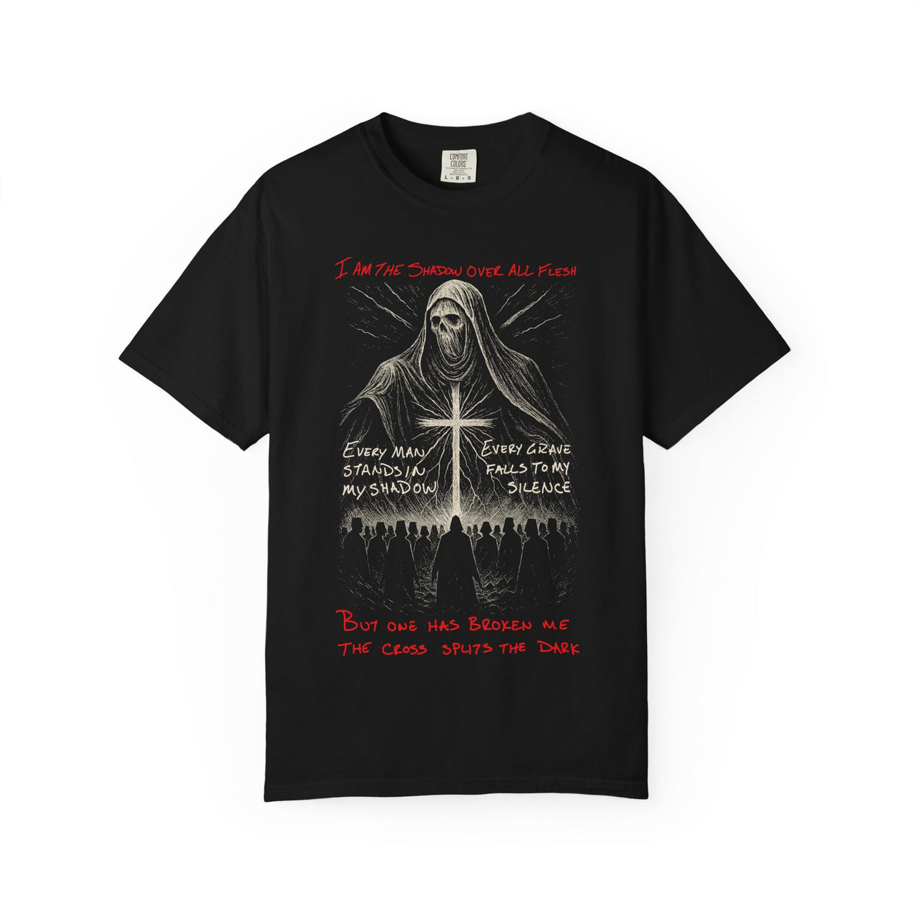Shadow Over All Veiled Reaper Christian Graphic Tee - Faith-Based Skull Design