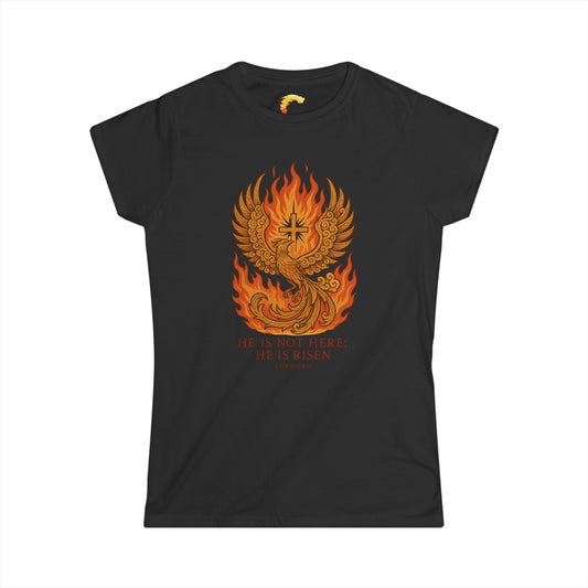 Phoenix Risen Women's Softstyle Tee, Inspirational T-Shirt, Gift for Her, Easter Apparel, Spiritual Fashion, Confidence Wear