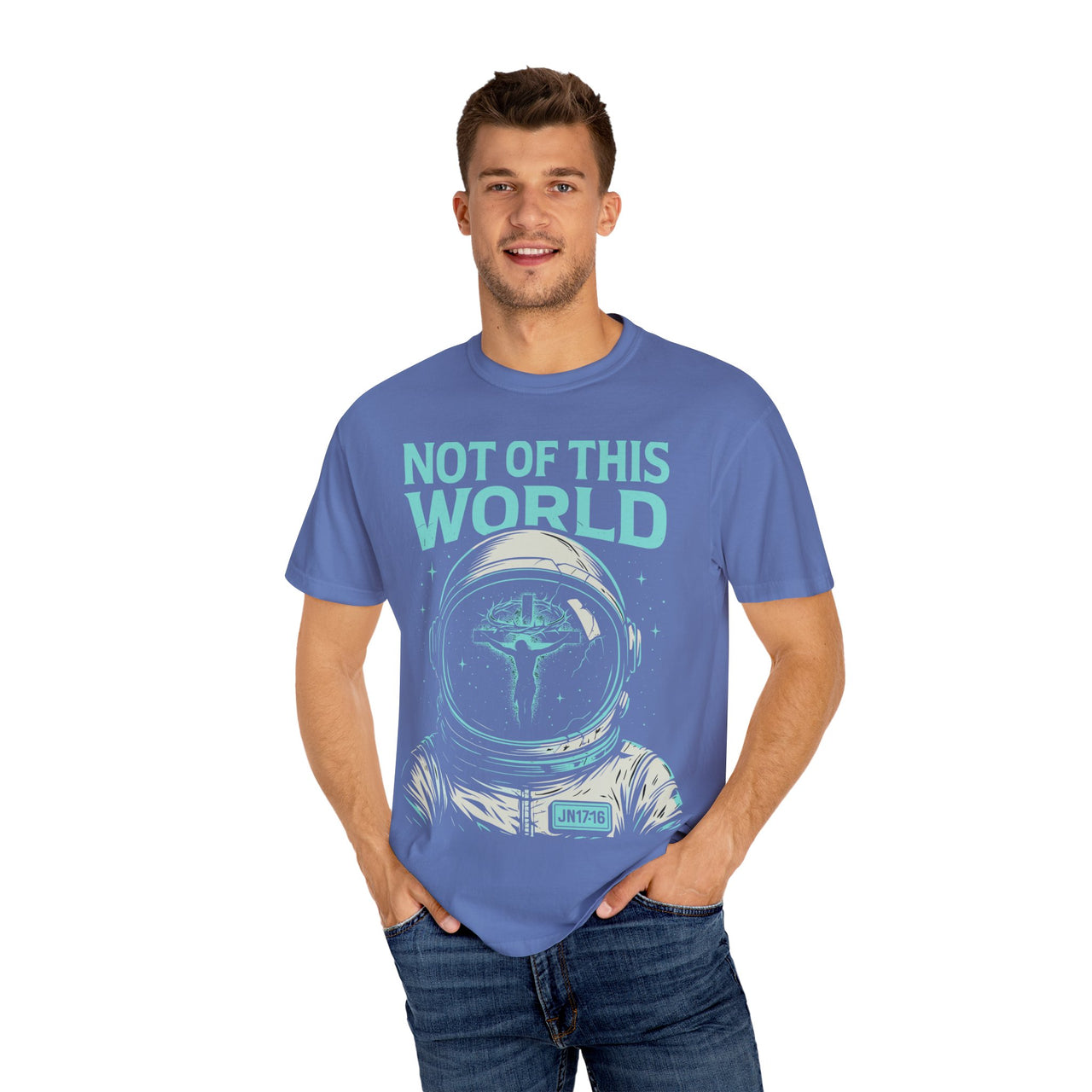 Not of This World Astronaut Cross Helmet Christian Tee