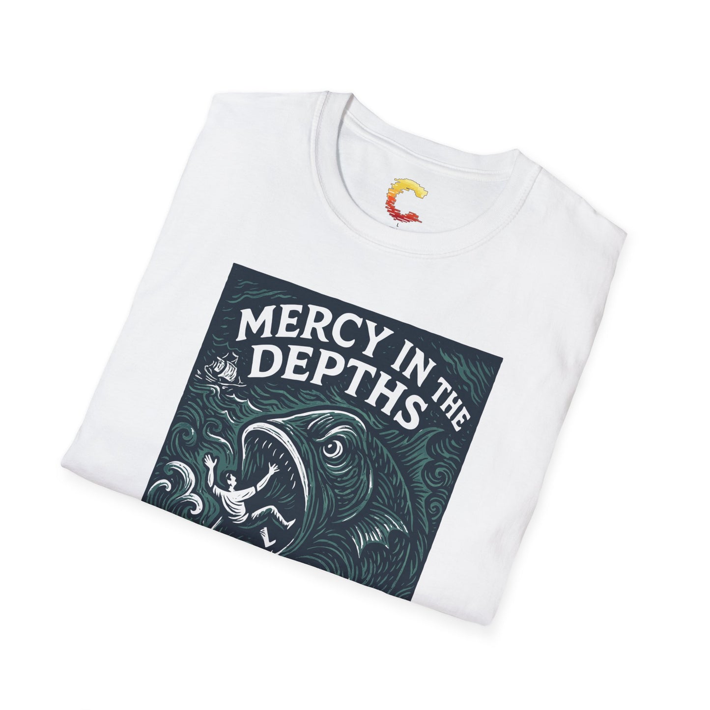 Mercy in the Depths – Jonah 2:6 Woodcut T-Shirt