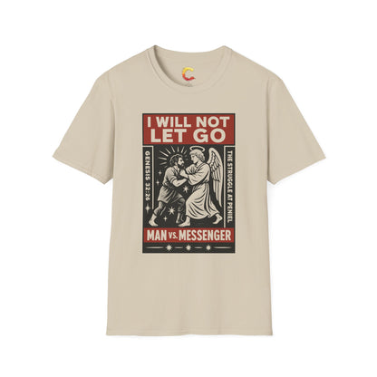"I Will Not Let Go" Vintage Fight Poster T-Shirt – Jacob vs. The Angel (Genesis 32:26)