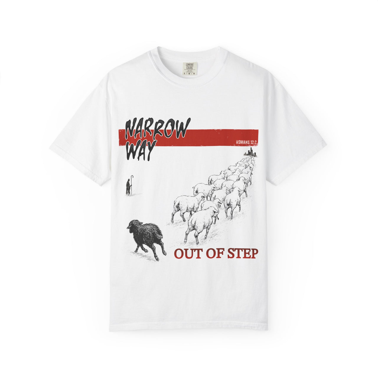 Out of Step Christian T-Shirt – Black Sheep Running Against the Crowd | Punk-Style Faith Tee