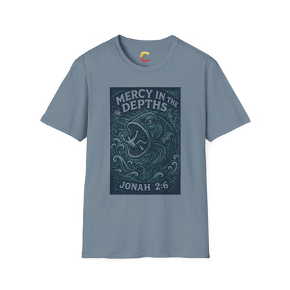 Mercy in the Depths – Jonah 2:6 Woodcut T-Shirt
