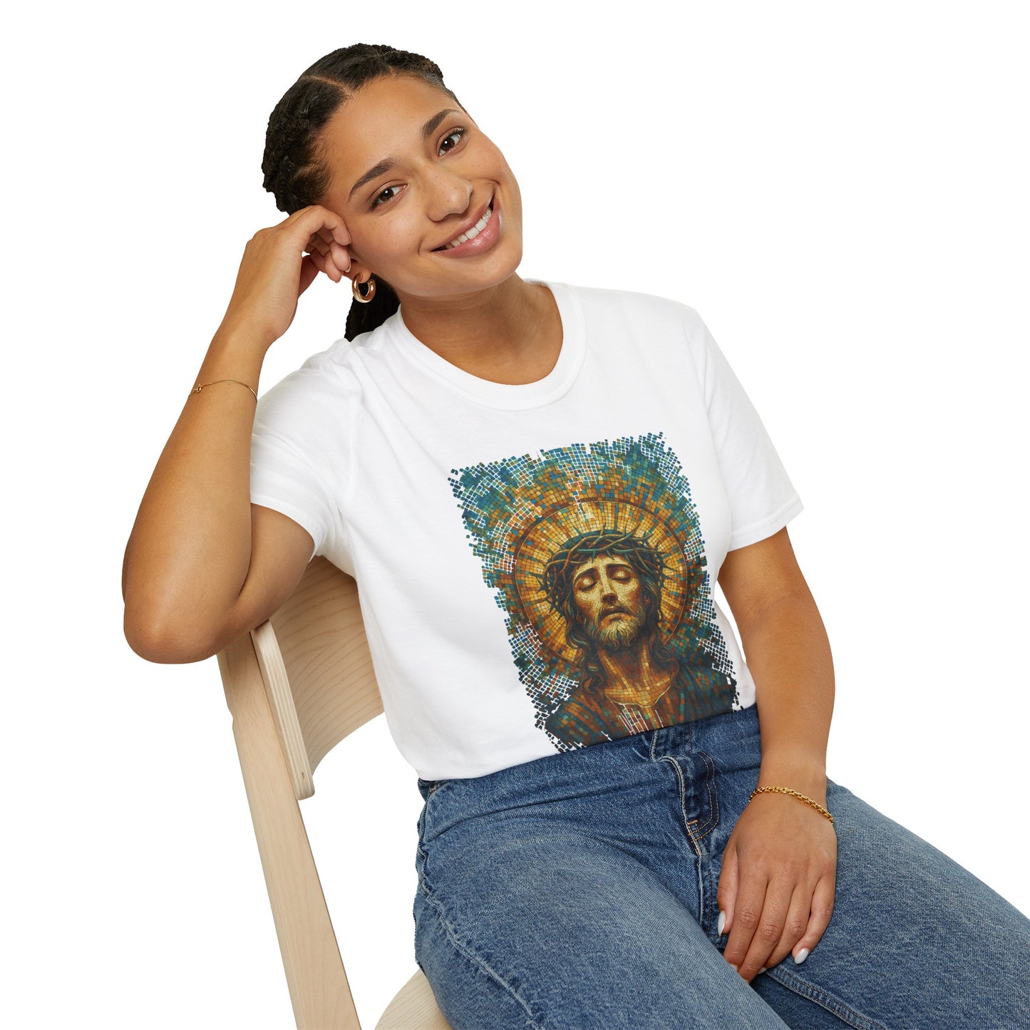 Jesus Mosaic Christian Art T-Shirt – Inspired by Ancient Tile Designs