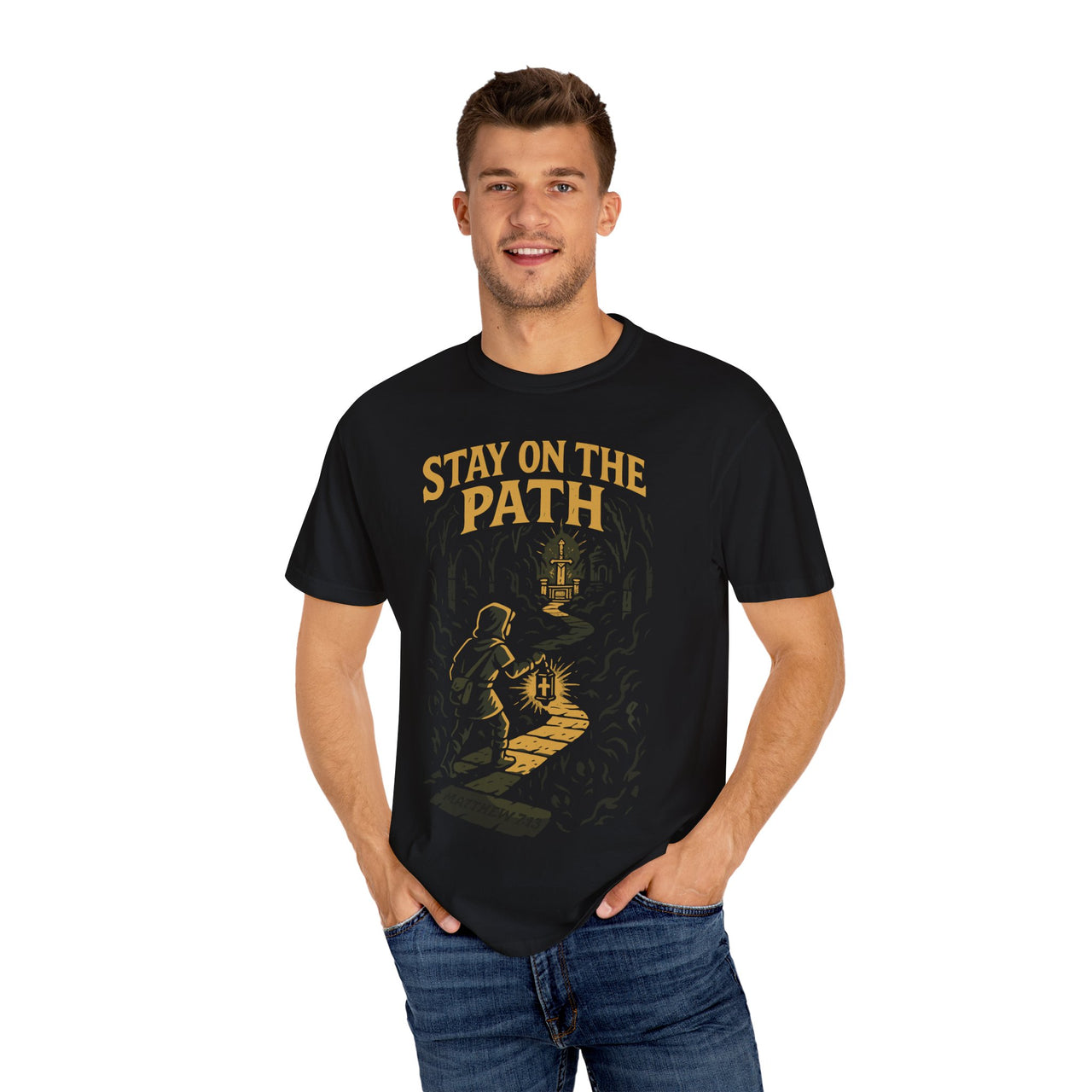 Stay on the Path Matthew 7 Dungeon Crawler Christian Tee