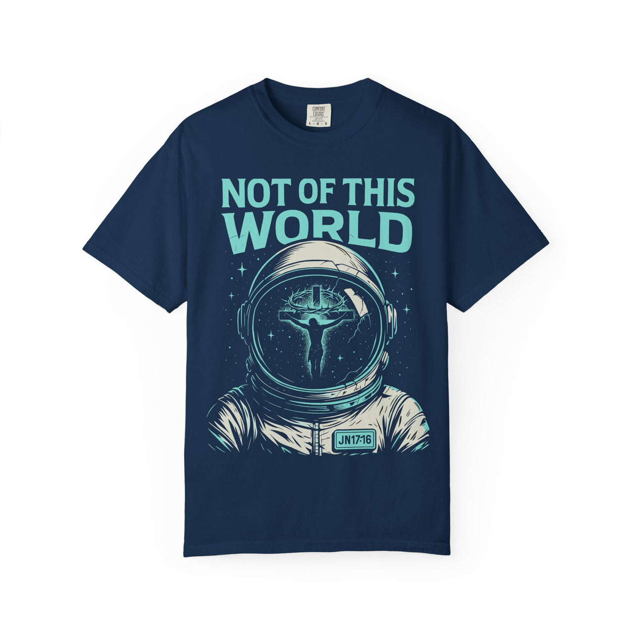 Not of This World Astronaut Cross Helmet Christian Tee
